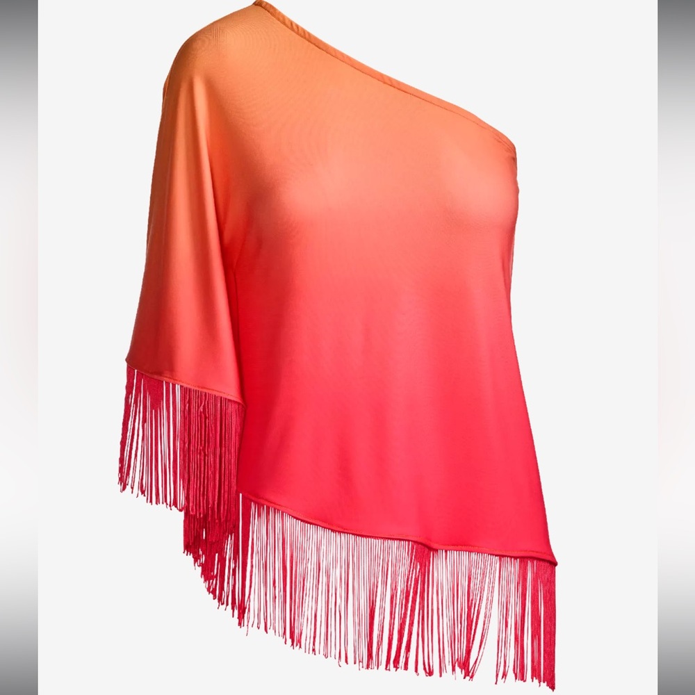 Boston Proper So Chic One Shoulder Ombre Fringe Top with matching pants. Size L - Picture 3 of 16